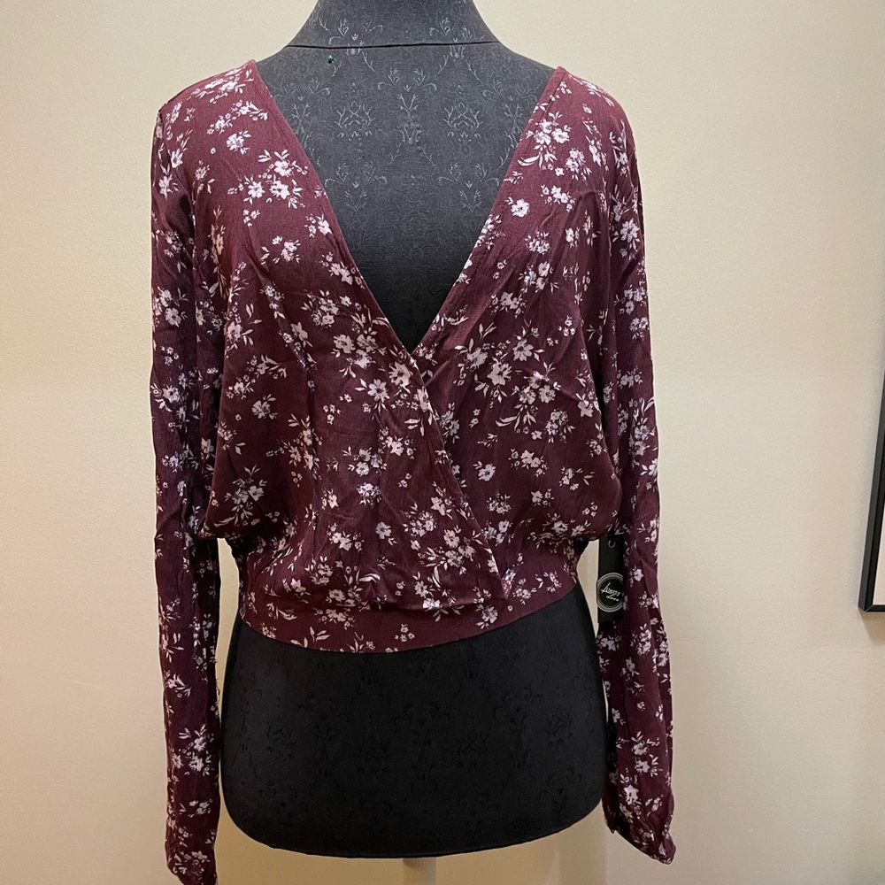 Long Sleeve Deep V Floral Shirt